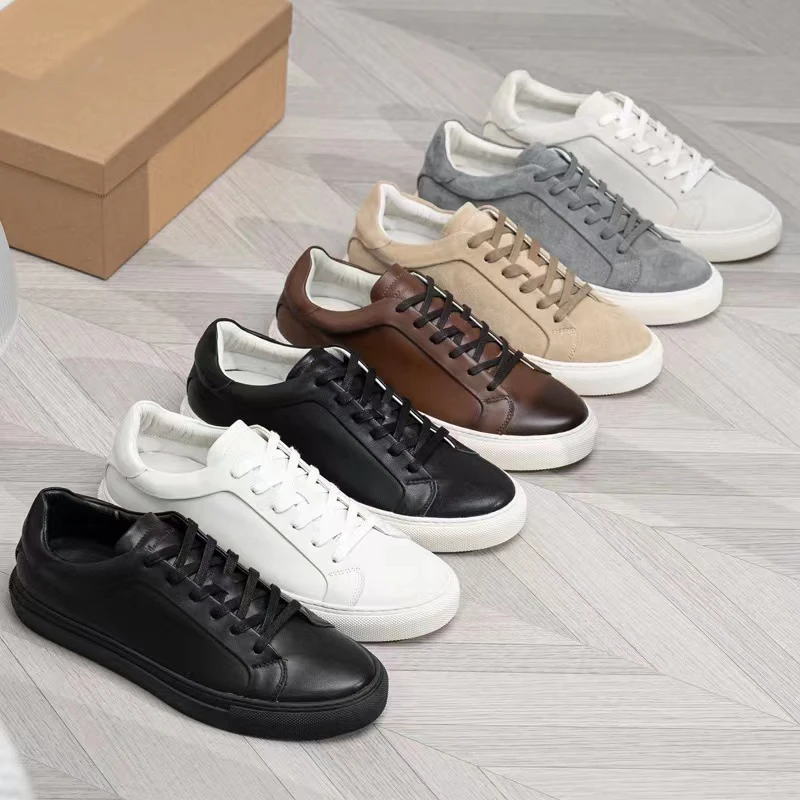 Mrxmus 2023 New Summer Flat Lace Up Casual Shoes Brown Leather Soft Surface Men Casual Sports Shoes Simple All-match Basic Shoes