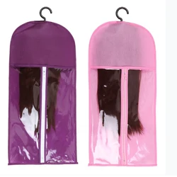 2 Sets 60cm Long Wig Storage Bag Holder Case Hair Extensions Storage Bag With Hanger For Home Salon Organizer Pink/Black/Purple