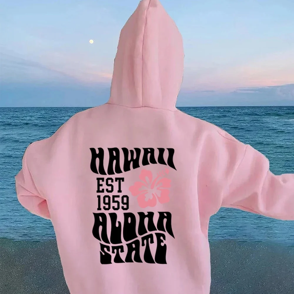 Aesthetic Hawaii Hoodie Aloha State Sweatshirt Tumblr Beach Hoodie VSCO Trendy Casual Hooded Soft Autumn Warm Female Clothes