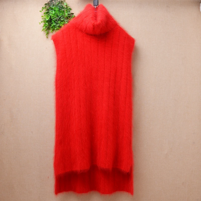 Ladies Women Vintage Fashion Hairy Angora Rabbit Hair Knitted Sleeveless Short Sleeves Loose Pullover Vest Jumper Sweater Pull