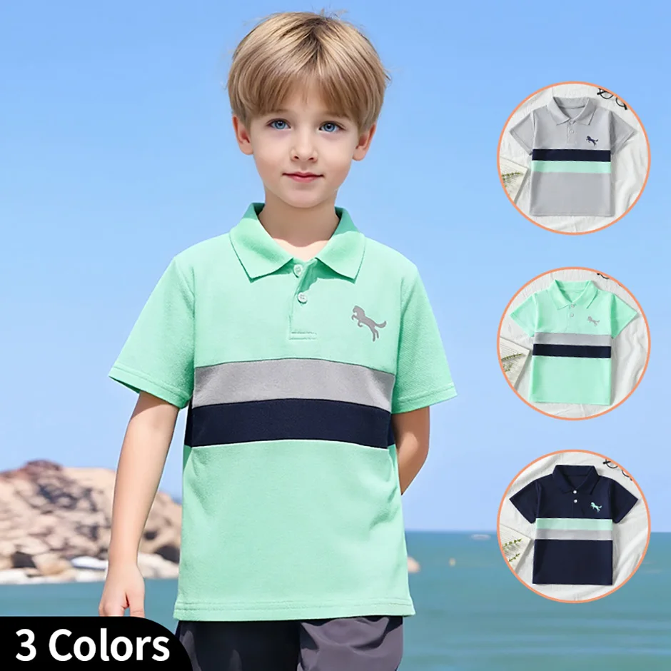 3-Pcs Children's Summer Short Sleeved Collar Paired With Animal Print Fashionable T-Shirt For Sports Comfort And Leisure At Home