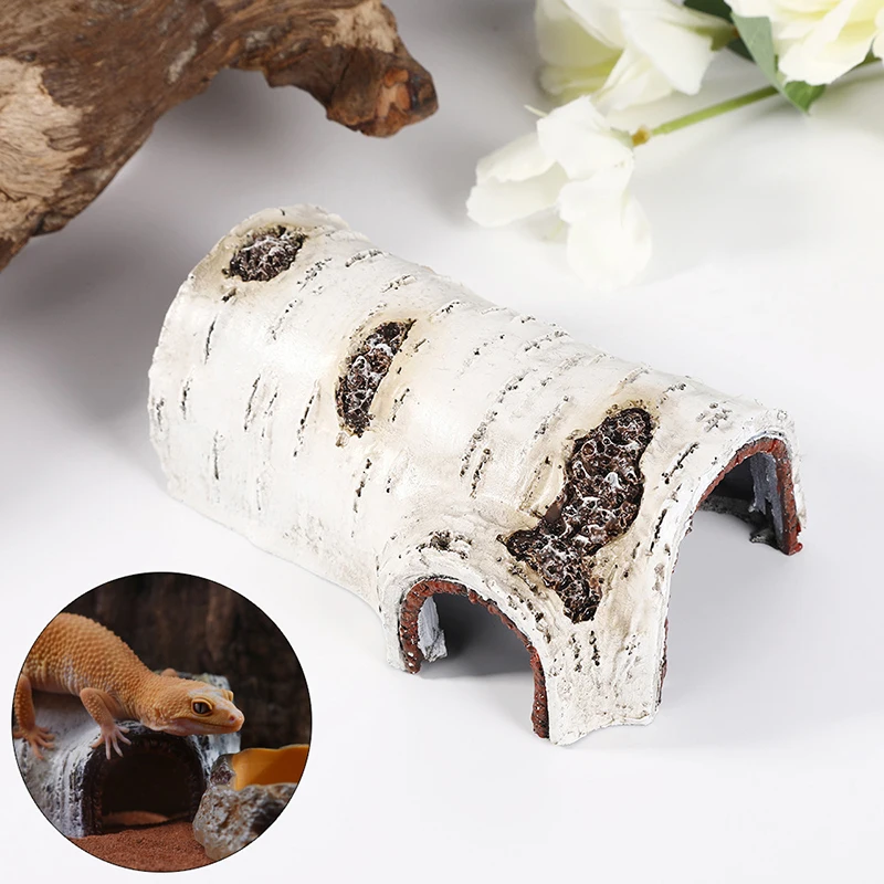 Simulation Resin Large Reptile Hide Wooden Bark Appearance Hideout House Home Desktop Decor Garden Aquarium Decoration