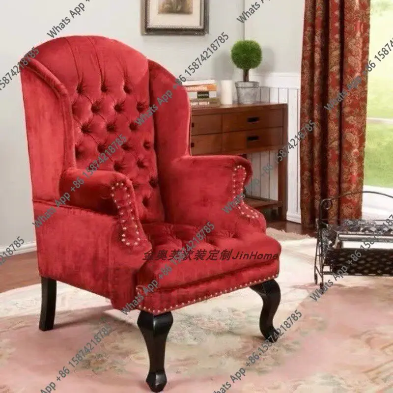 American retro  pull-up buckle high backrest single chair Italian solid color velvet high-end club beauty shop solid wood sofa