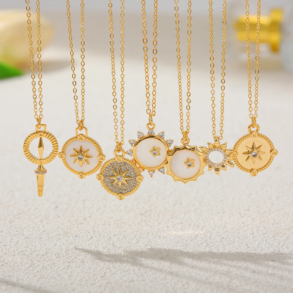 Damen Retro Edelstahl Halskette mit Rundem Anhänger, Schlüsselbein-Serie, Elegantes Stern- und Dezemberblumen-Design, Schmuck-Accessoire