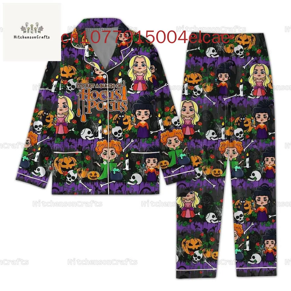 2024 New Christmas Hocus Pocus  Pajama Set Disney Casual Men\'s and Women\'s Long Sleeve Shirt Pajama Set