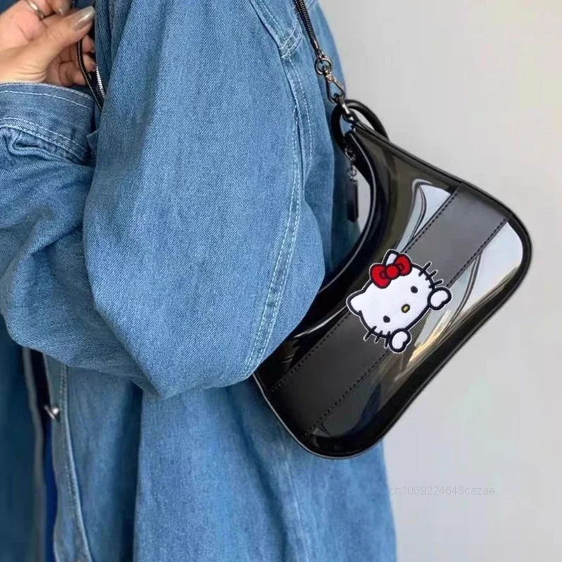 Sanrio Hello Kitty Transparent Jelly Vintage Handbag Korean Version Fashion Crossbody Bag Sweet Cool Spicy Y2k Girl Underarm Bag