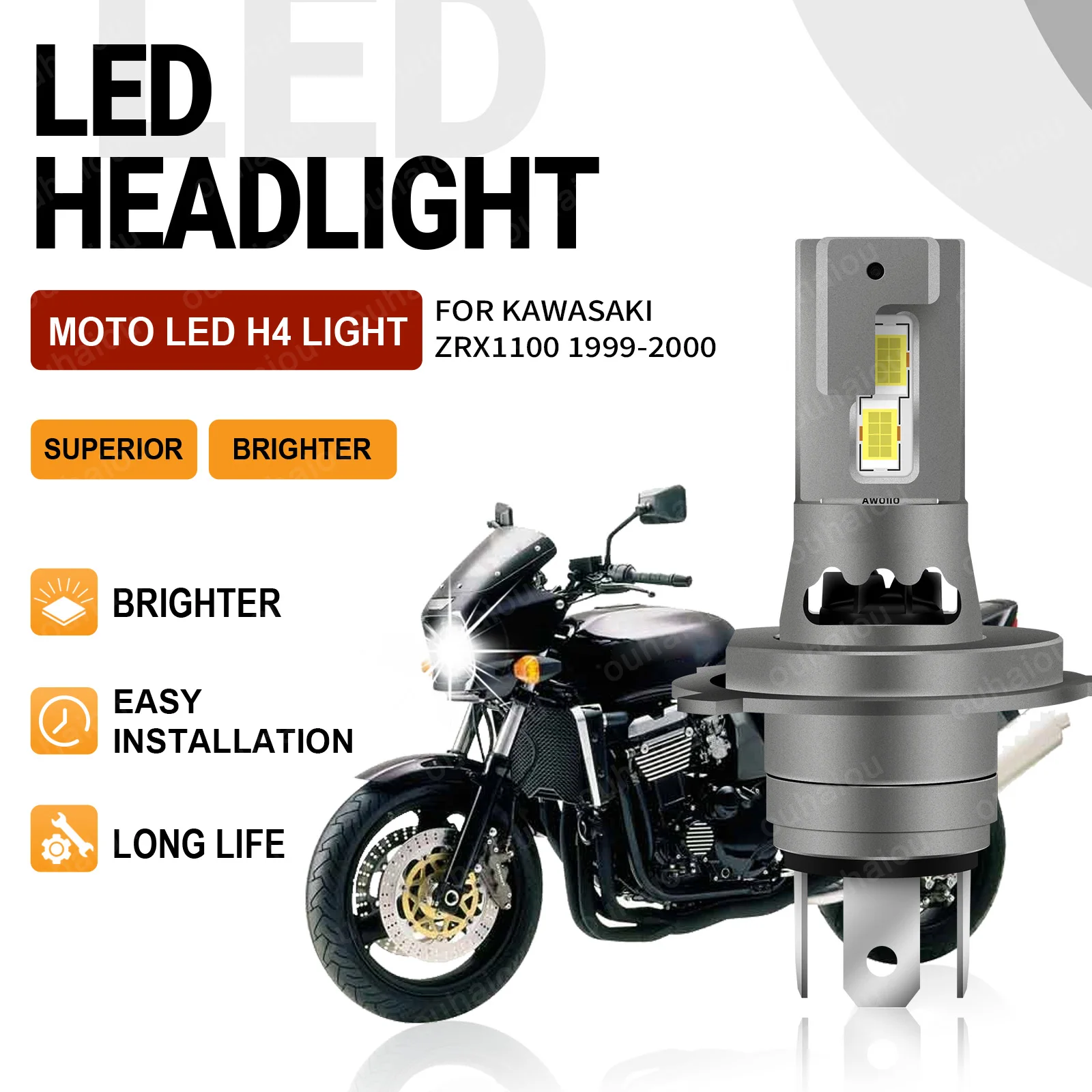 

6000K Cold White 1PCS H4 Led Motorcycle Headlight CSP 3570 Chips Motorcycle High Low Beams For Kawasaki ZRX1100 1999 2000