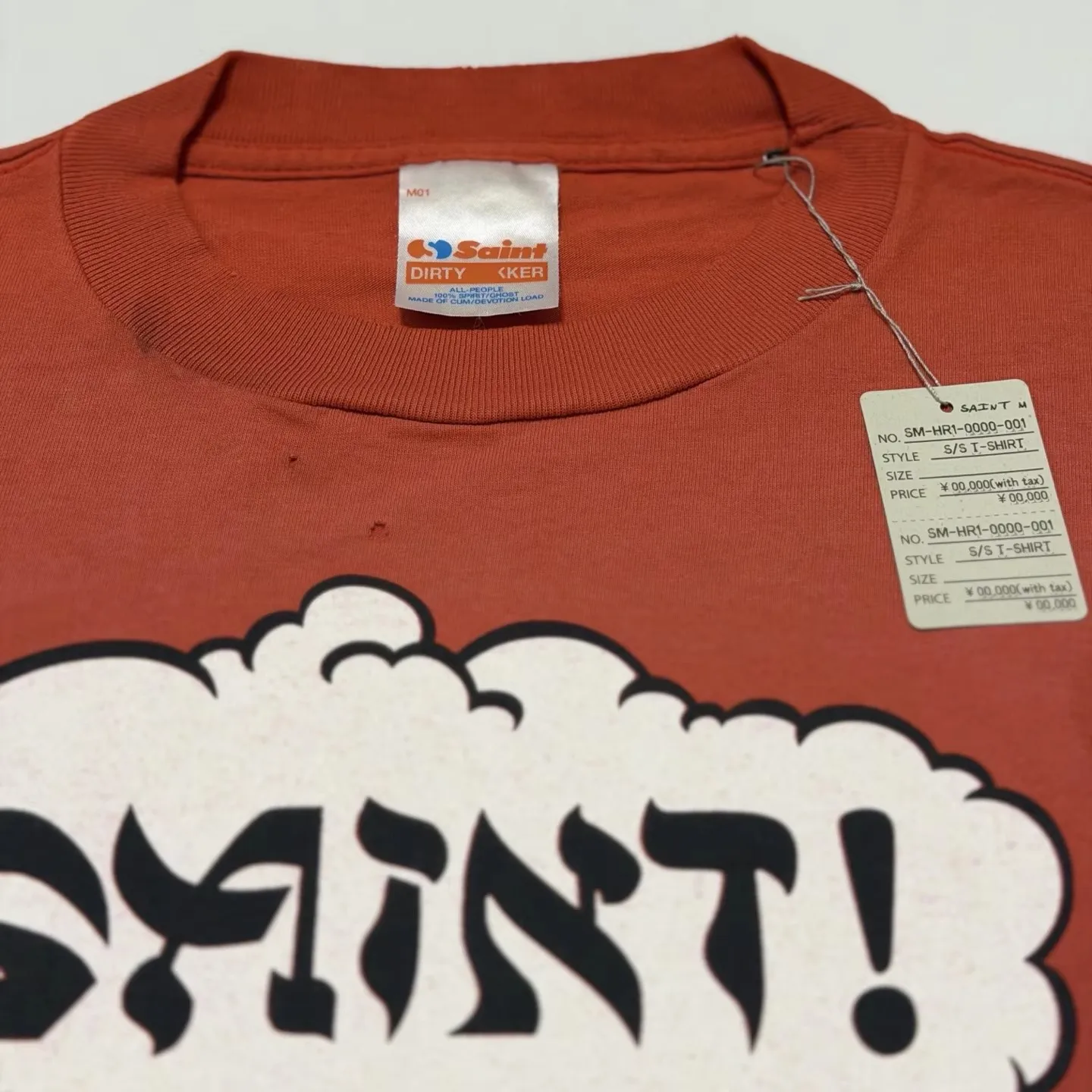 RED SAINT Washed Lightning Cloud Hole T Shirt Men Women Best Quality Oversize Tee Tops T-Shirt