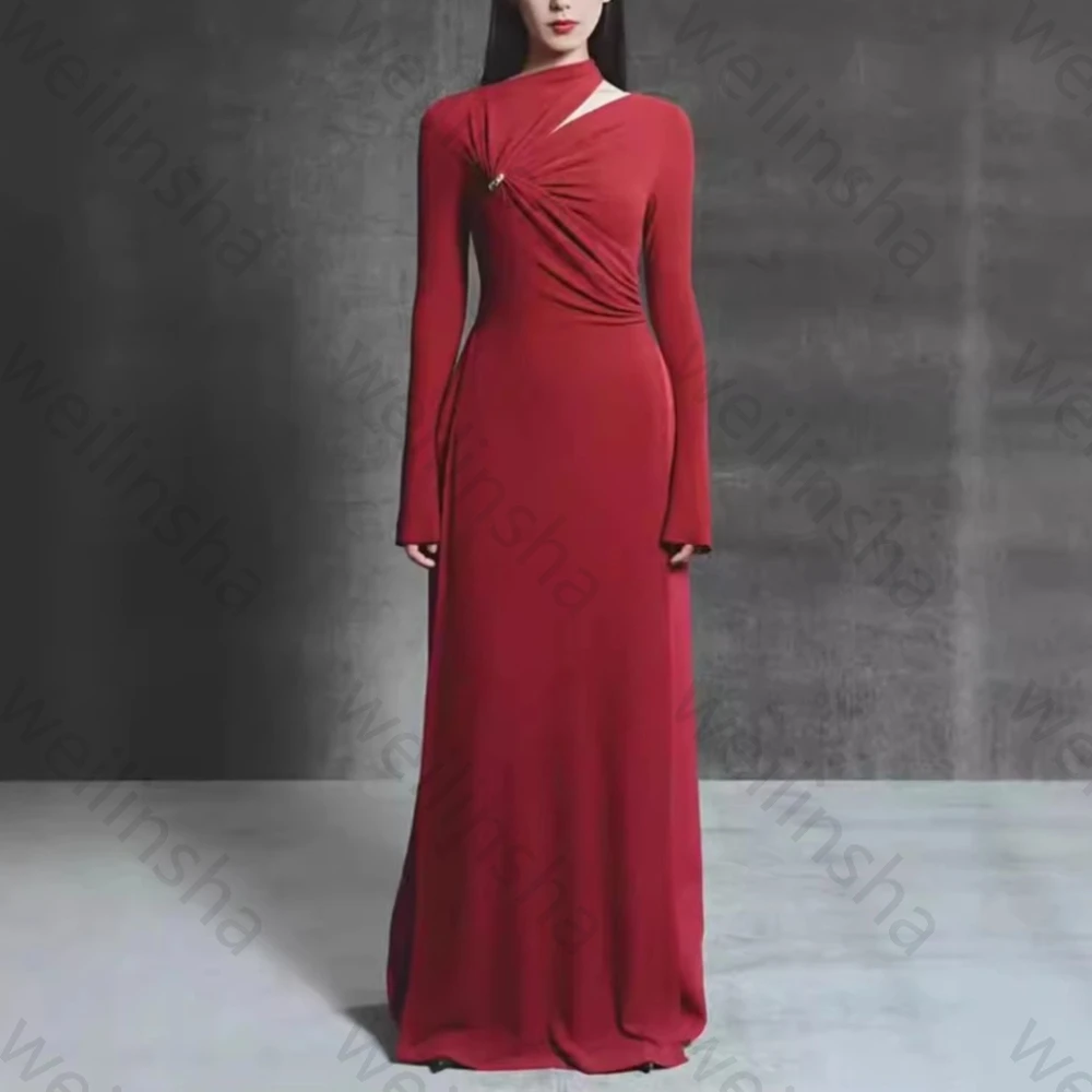 

Элегантные плиссированные вечерние платья с длинными рукавами, сексуальное длинное платье знаменитостей, изысканное платье высокого качества для выпускного вечера для женщин по индивидуальному заказу