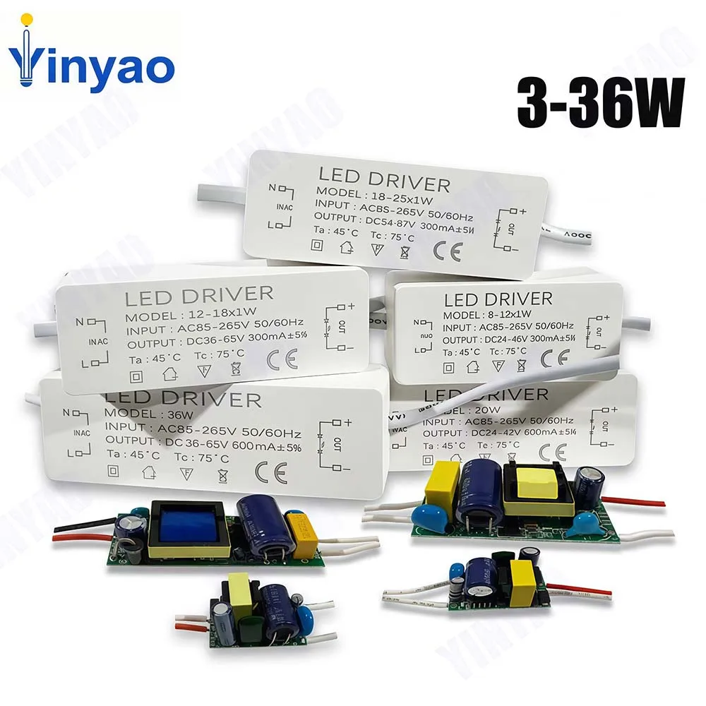 300mA 600mA 900mA LED Drivers 5W 4-7W 8-12W 12-18W 18-25W 25-36W LED Power Supply Lighting Transformer Constant Current Driver
