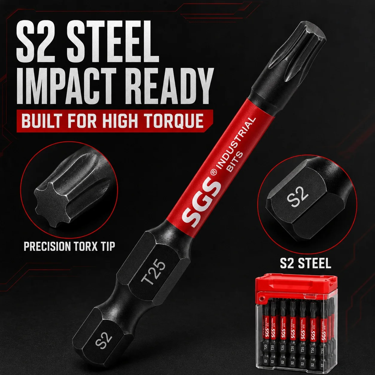 15/17-teiliges 50mm Magnetisches Torx-Schlagschrauber-Bit-Set T20 T25 T30 T40, S2-Stahl 1/4 Zoll Sechskant-Bit-Set mit Koffer für Terrassendielen- und Möbelreparatur – Detail 7