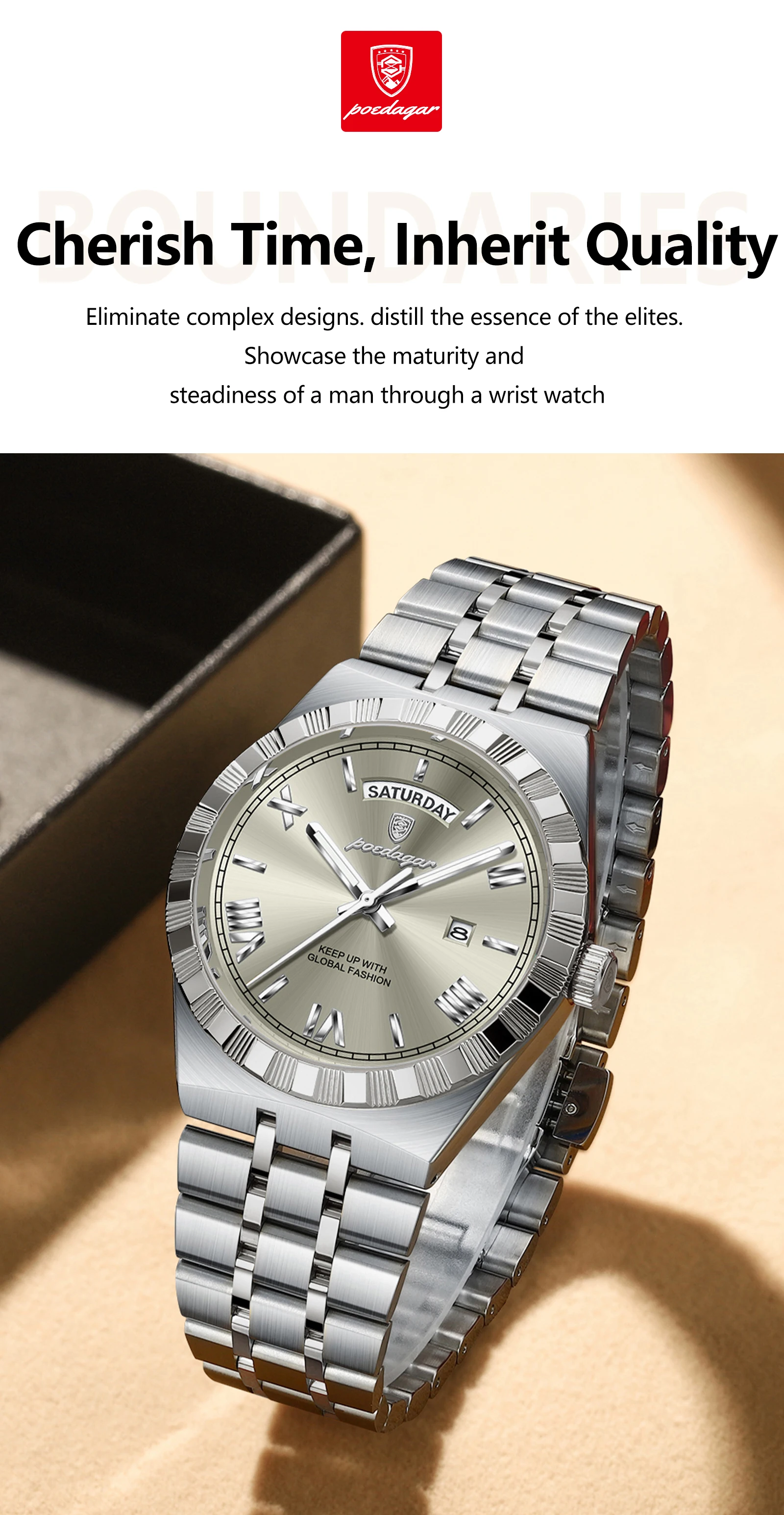 POEDAGAR Luxus Business Mann Uhr Woche Datum Wasserdicht Leuchtende Uhren Für Männer Edelstahl Quarz Mode männer Armbanduhr – Detail 6