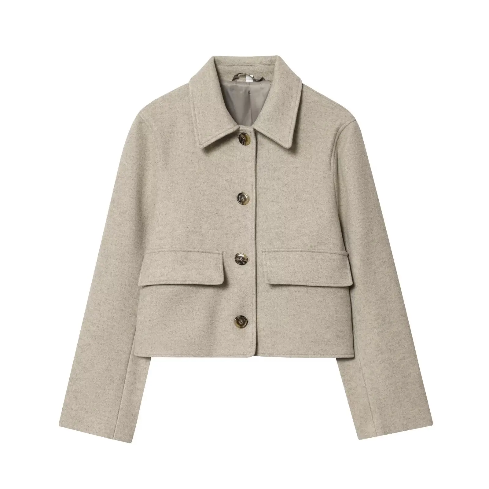 

Women's new fashion flip decoration short single breasted woolen jacket Coat retro long sleeved women's Coat chic top