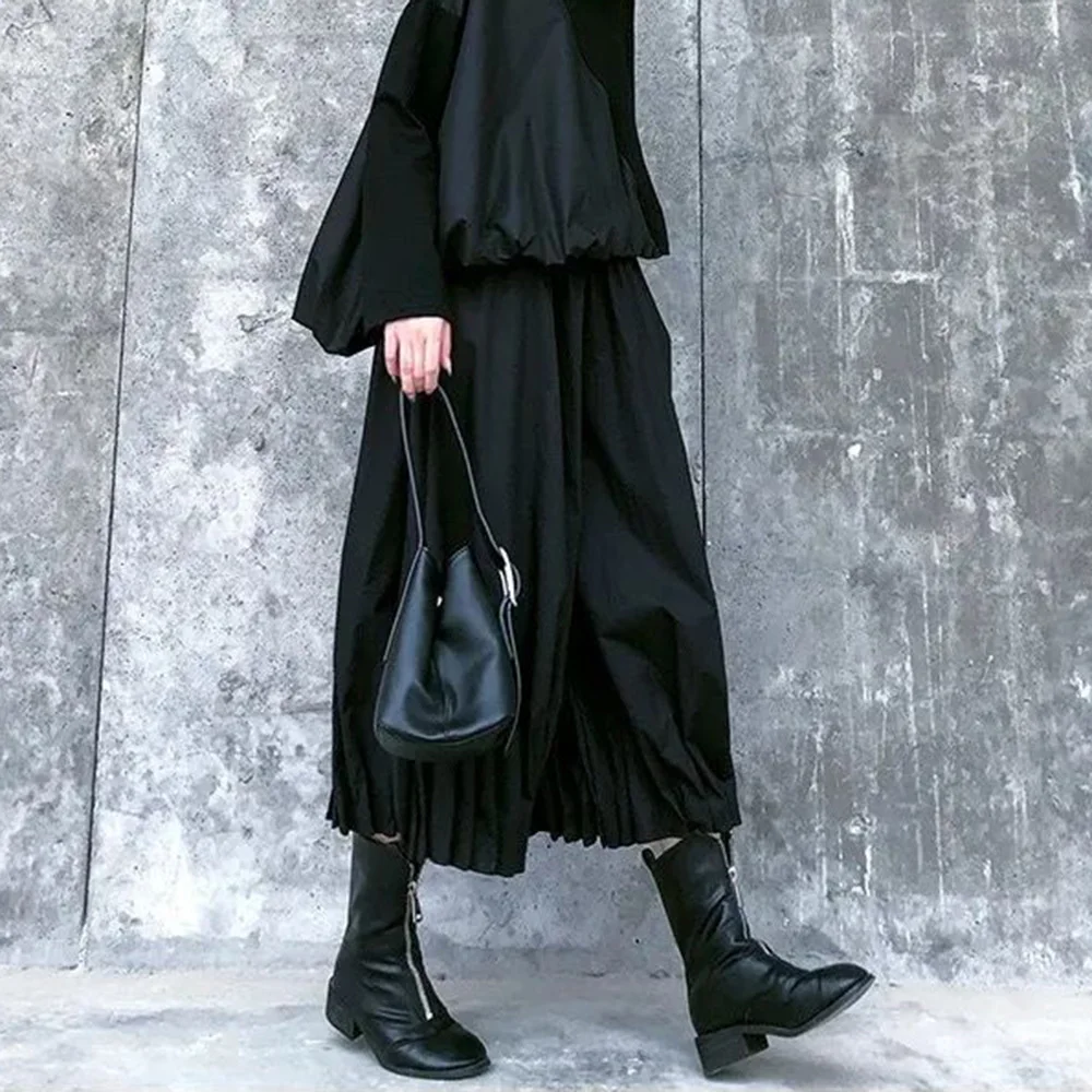 Gothic Pleated Lantern Culottes Streetwear Y2k Dark Style Japanese Harajuku Style Hakama Samurai Pants Men'S Clothing Unisex