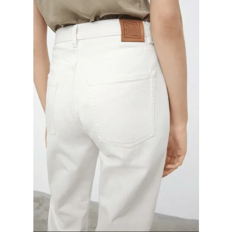 

TT @ JEANS-Beige Loose Fitting and Simple High Waisted Straight Leg Pants, New Nordic Niche, 2024