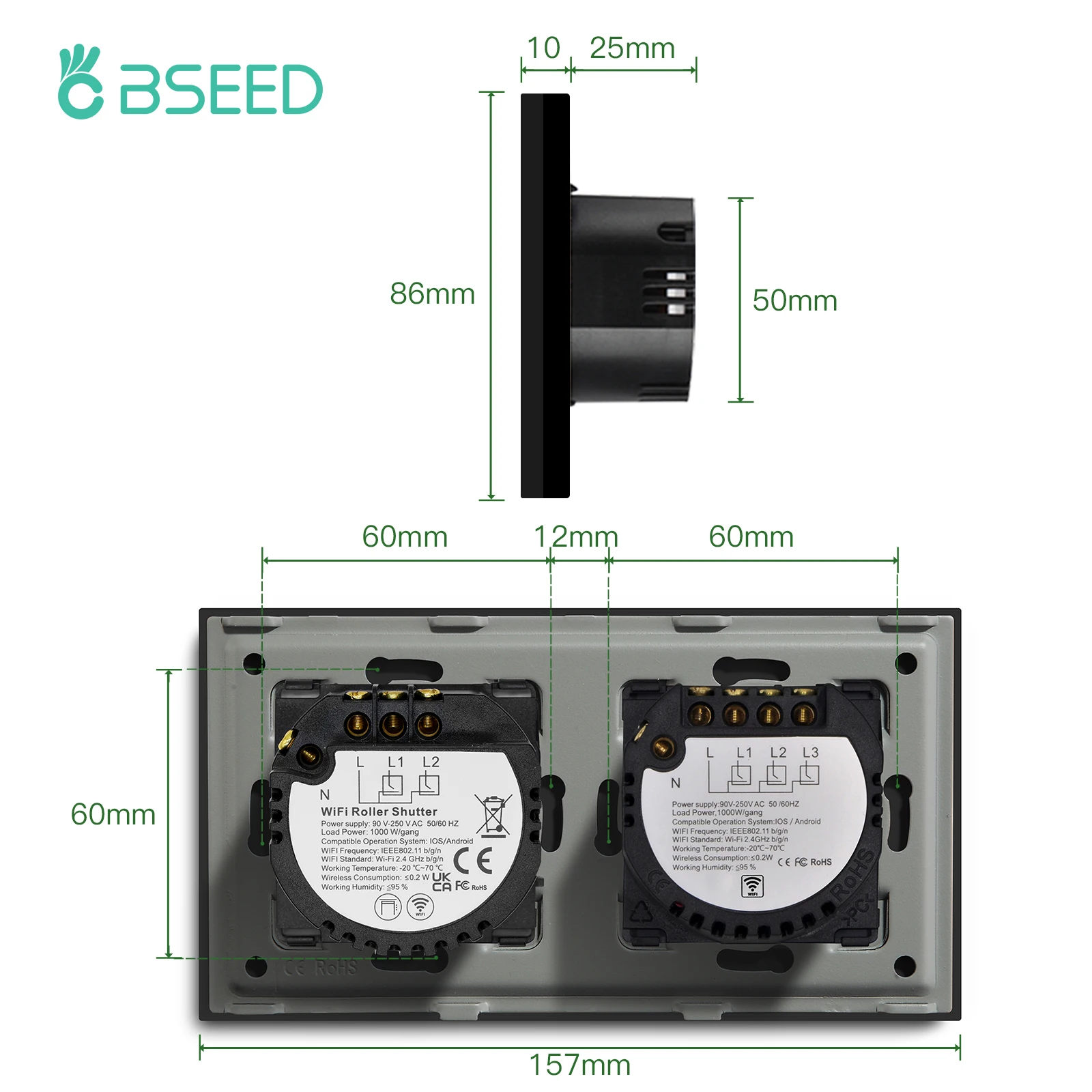 Bseed EU Wifi Smart Roller Shutter Switch 1/2/3 Gang APP Control Combination Smart Switch Support For Tuya Google Assistant  App