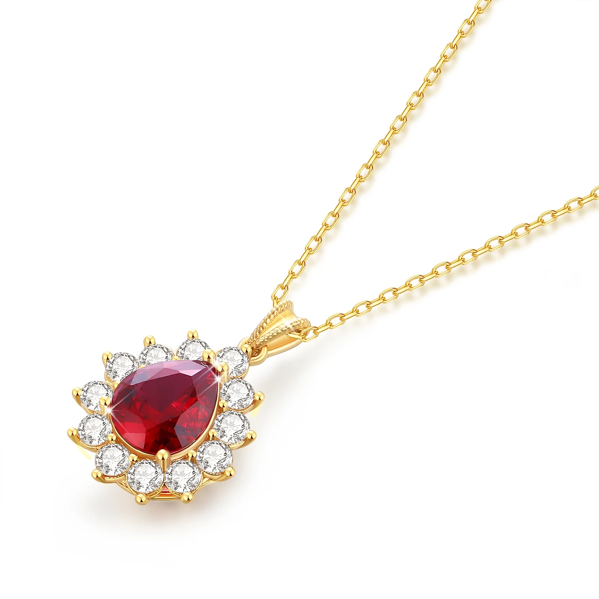 Classic Princess Diana Necklace Real 18K Gold Pendant Ruby Sapphire Emerald Fine Jewelry Engagement Wedding Woman