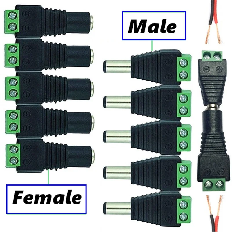 

1/5PCS Female Male DC Connectors 2.1*5.5mm Jack Adapter Plug Cable Connector for 3528/5050/5730 LED Strip Camera Installation