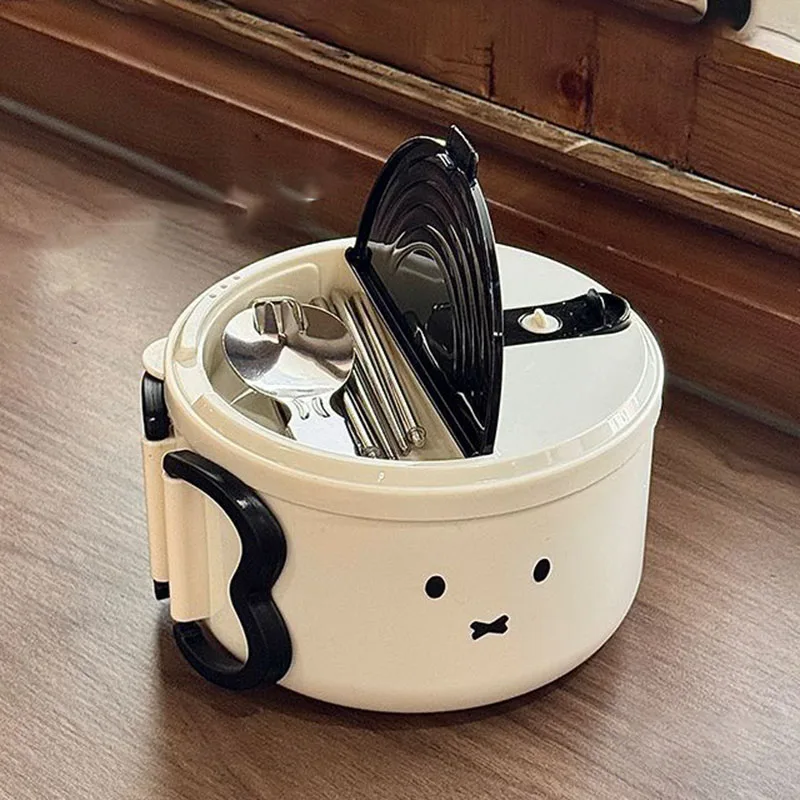 Cute Miffy Noodle Bowl Stainless Steel Large Capacity Drainable Lunch Box with Handle Portable Student Instant Ramen Bowl Gifts view 3
