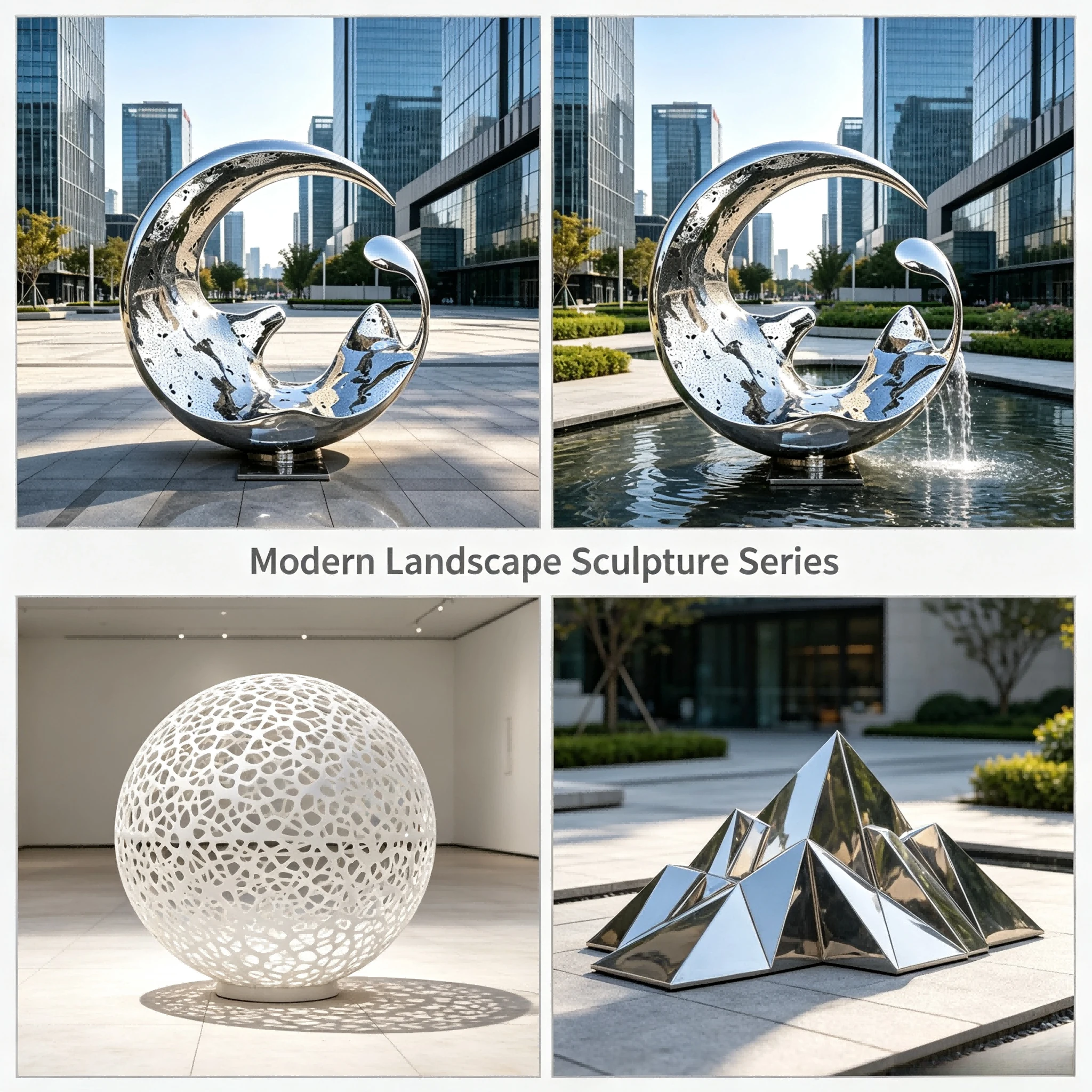 Mirror Polished Wave Crescent Stainless Steel Abstract Sculpture Custom Size With Base For Hotel Garden Public Square Landscape