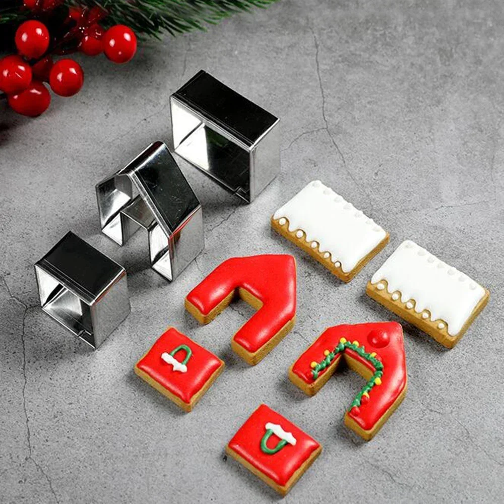 New 3Pcs/Set Stainless Steel Mini House Cookie Cutter DIY Gingerbread House Fondant Biscuit Cutter Cake Baking Tool Cookie Mold