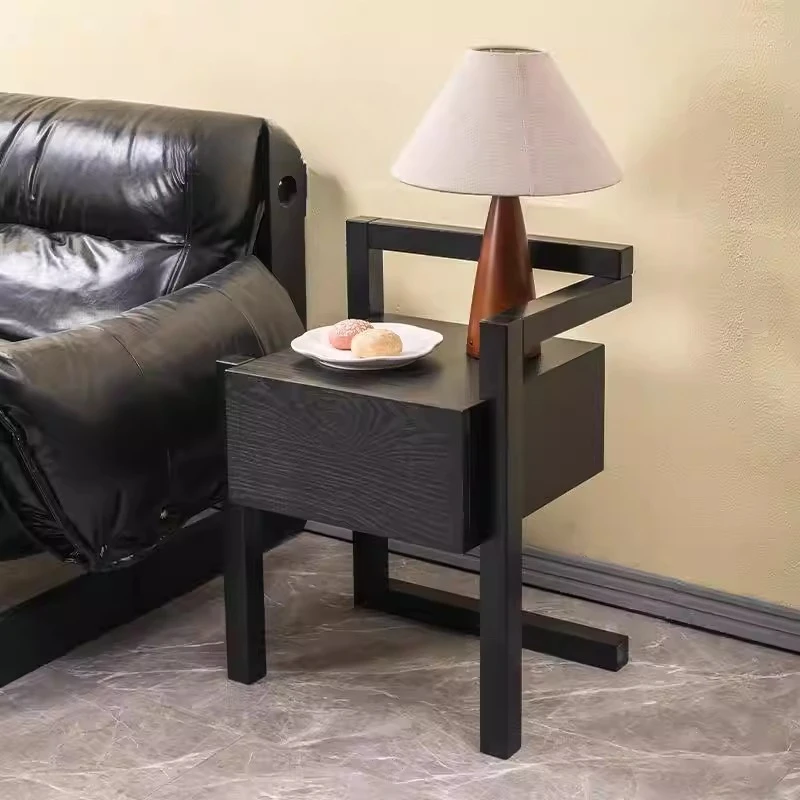 

Black Solid Wood Nightstand Narrow Bedside Table with Storage Modern Farmhouse End Table for Small Space Organizer Cabinet