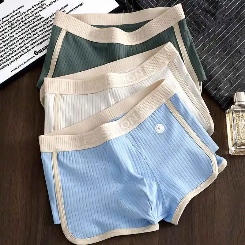 New Men's Cotton Underwear Breathable Flat Angle Pants Comfortable High End Boxer Shorts Trendy Briefs Mid-aged And Elderly S...