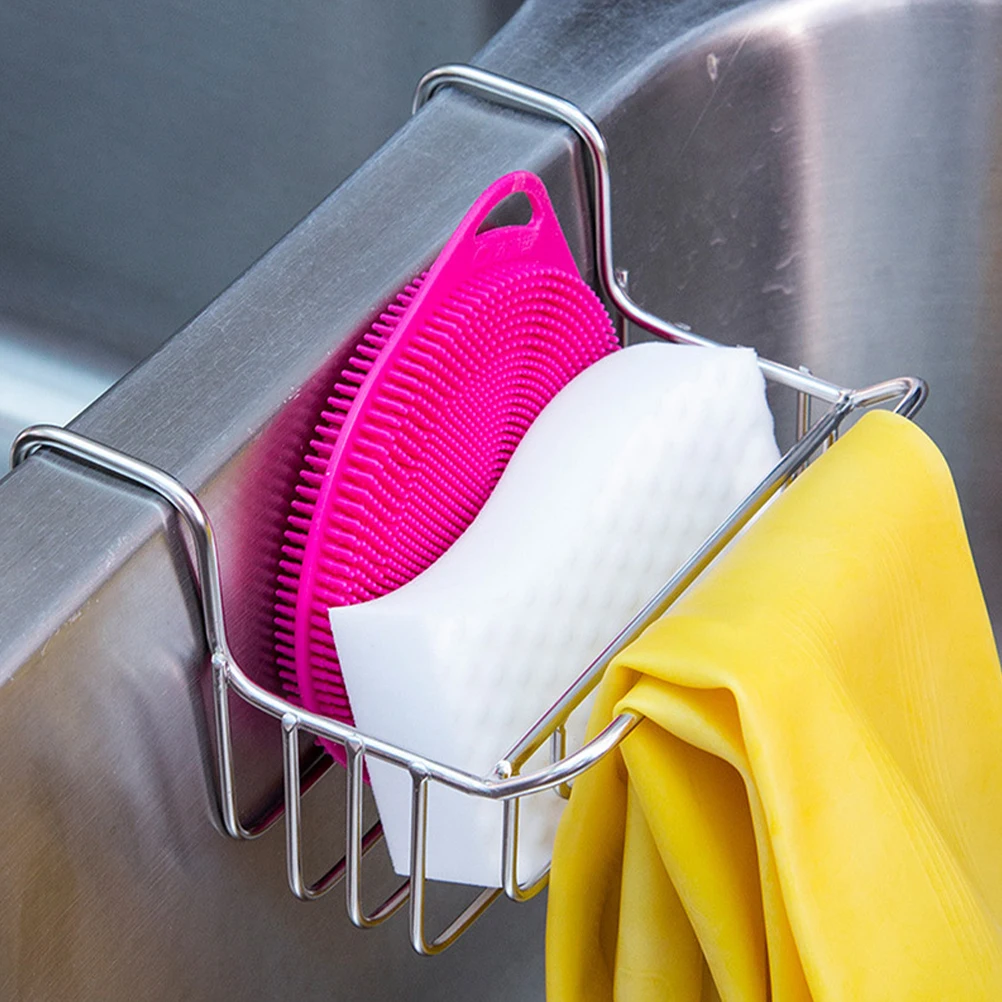 

304 Stainless Steel Double Sink Hanging Basket Kitchen Sponge Holder Drain for Sponge Brush Soap Storage Organizer for Kitchen