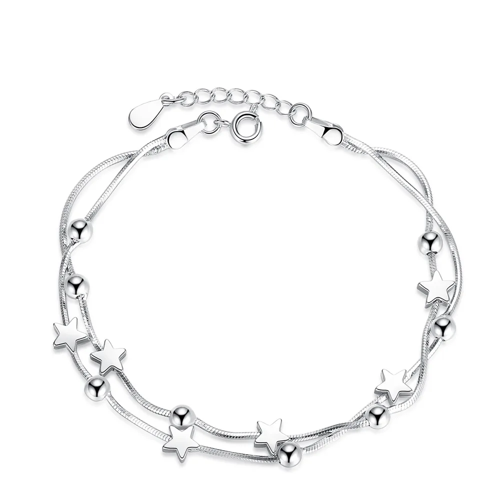 925 Sterling Silver Bracelet Pentagram Square Sugar Ball Bead Bracelet For Woman Engagement Wedding Charm Jewelry image 6