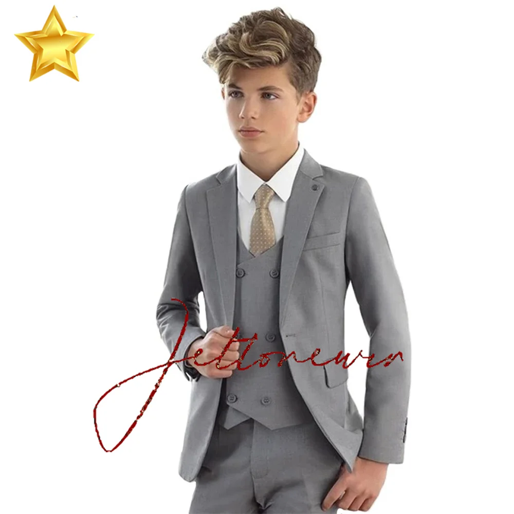 

Gray Suit Boys 3 Piece Suit Classic Design Wedding Tuxedo Formal Kids Jacket Pants Vest Teen Stage Performance Suit