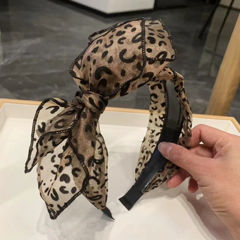 Ikat Rambut Motif Macan Tutul Antik untuk Wanita Ikat Kepala Pita Rambut Buatan Tangan Simpai Rambut Jaring Aksesori Rambut Wanita