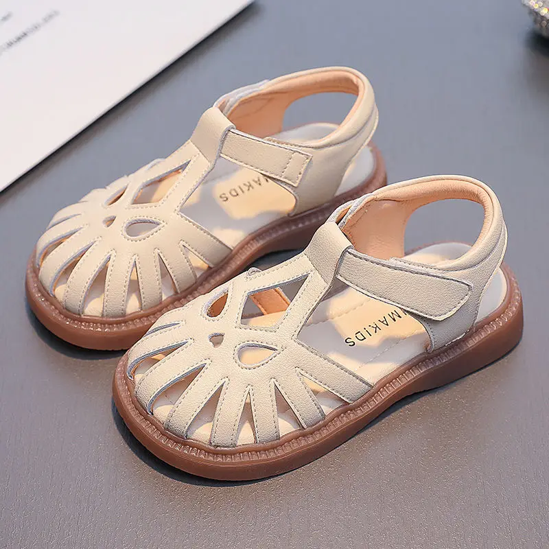 Closed-toe Kids Sandals Toddler Kids Roman Summer Beach Sandals Little Girls Anti-slip Princess Dress Shoes Flat New Fashion