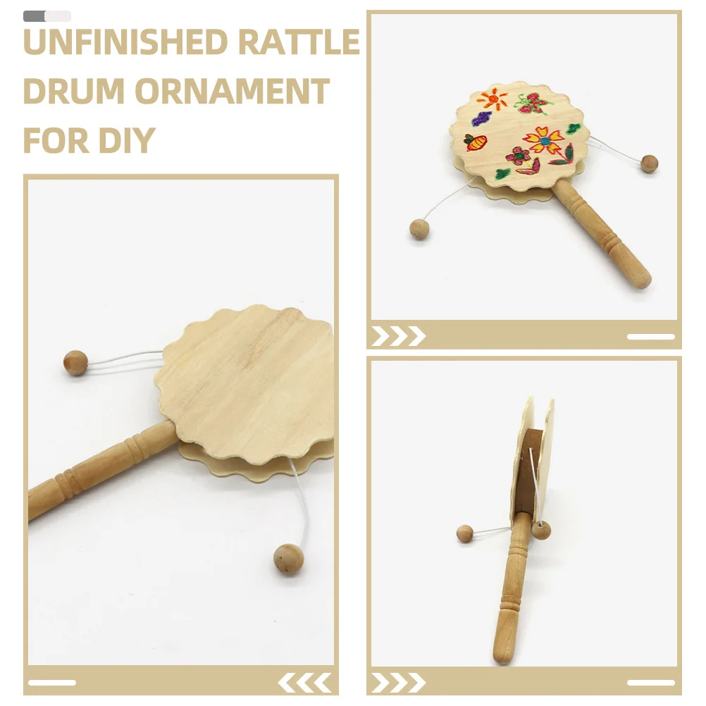 

Unfinished Rattle-Drum DIY Wooden Craft Safe for Kids Hand-Painted Artworks Decorative Musical Instrument Unfinished Rattle-Drum