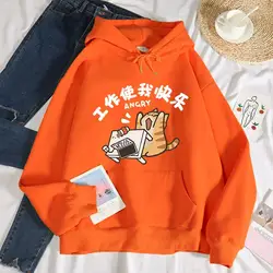 Street Women'S Hoodies The Orange Cat Who Upset The Work Prints Pullover Pocket Warm Fleece Soft Sweatshirt Autumn Winter Hoody