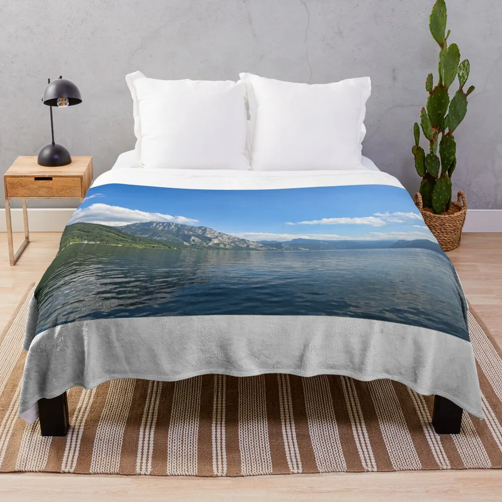 Lake Traun Traunsee and mountains in Upper Austria landscapes summertime Throw Blanket Hairy Picnic Blankets