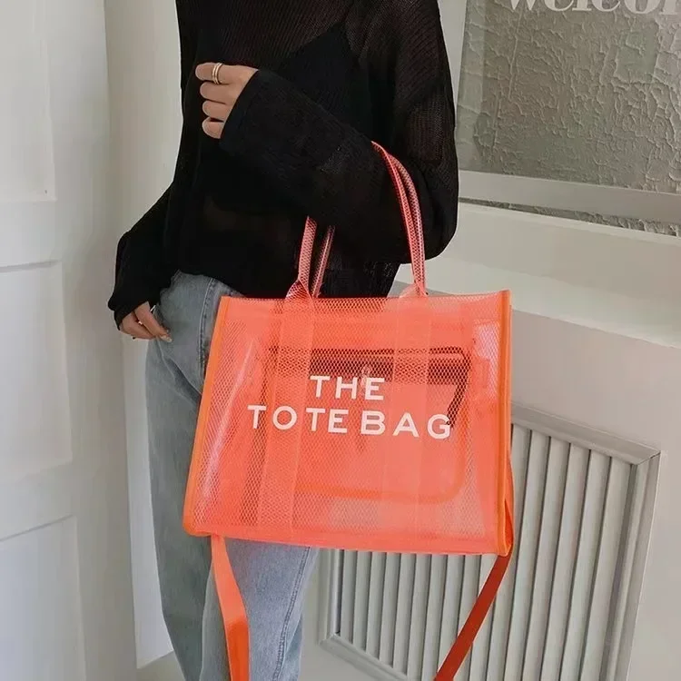 Fashion New High Capacity PVC Women\'s Bag Transparent Tote Bag Jelly Bag Handheld One Shoulder Crossbody Tote Bag