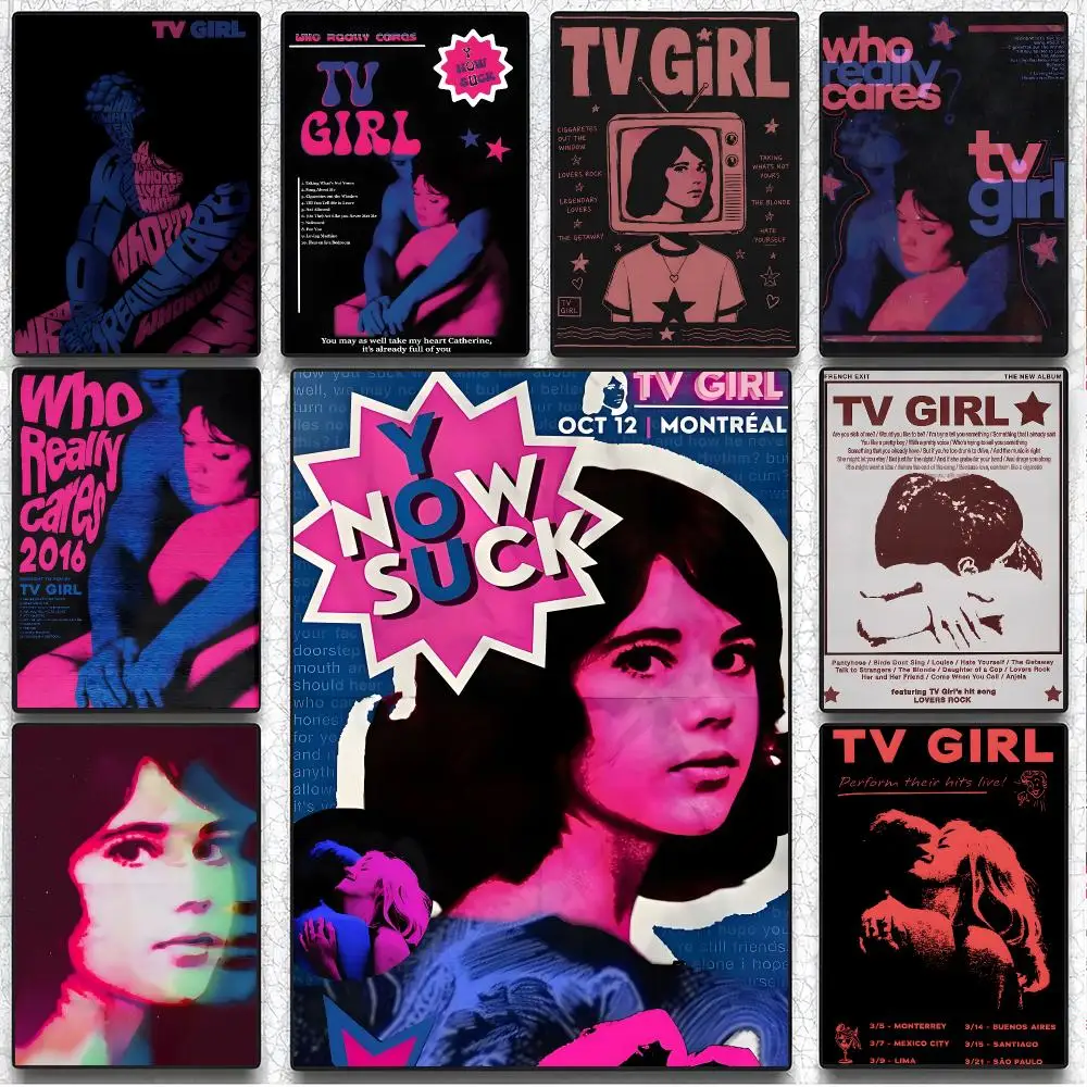 Band Pop T-TV Girl Poster Artistic Peel-Off Wall Decor, Indoor Outdoor Home Ornament for Collectors