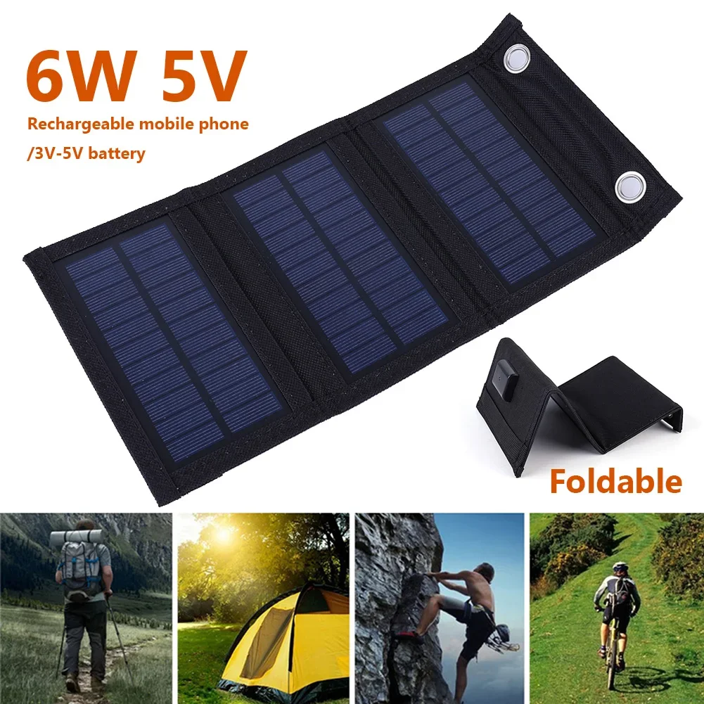 Panel Solar plegable de 1-6W, cargador de batería Solar USB de 5V para teléfono inteligente, tablero de células solares, Banco de energía impermeable para acampar y hacer senderismo