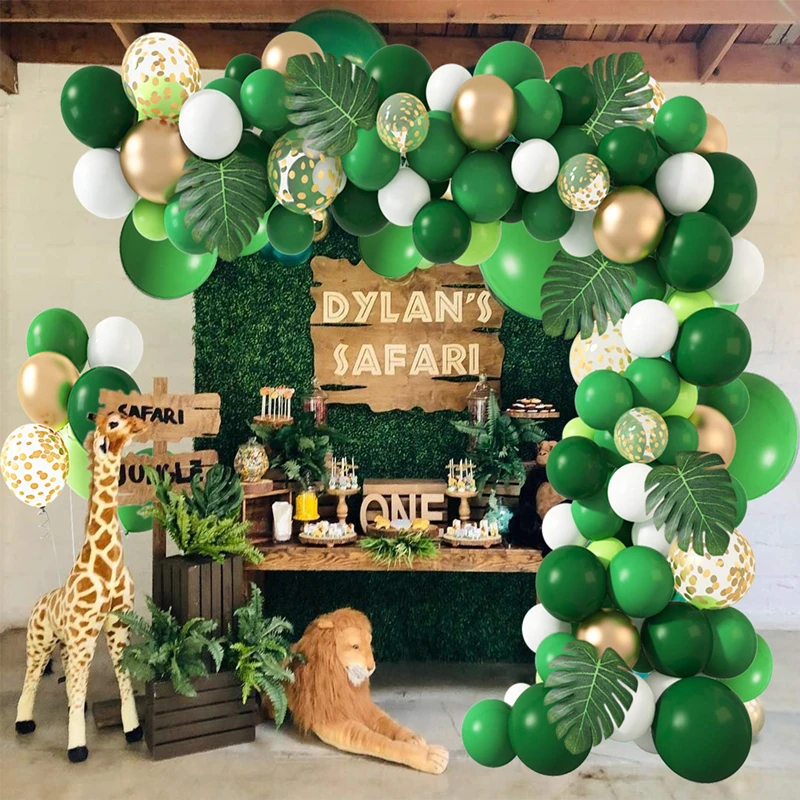 

Джунгли золотые зеленые динозавры для вечевечерние НКИ воздушные шары-гирлянды Safari животные дикий день рождения детский душ воздушный шар с пальмовыми листьями