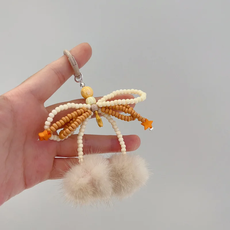 Original New Autumn/Winter Bow Hairball Mobile Chain Little Red Book Mobile Rope Digital Hanging Rope Creative Pendant