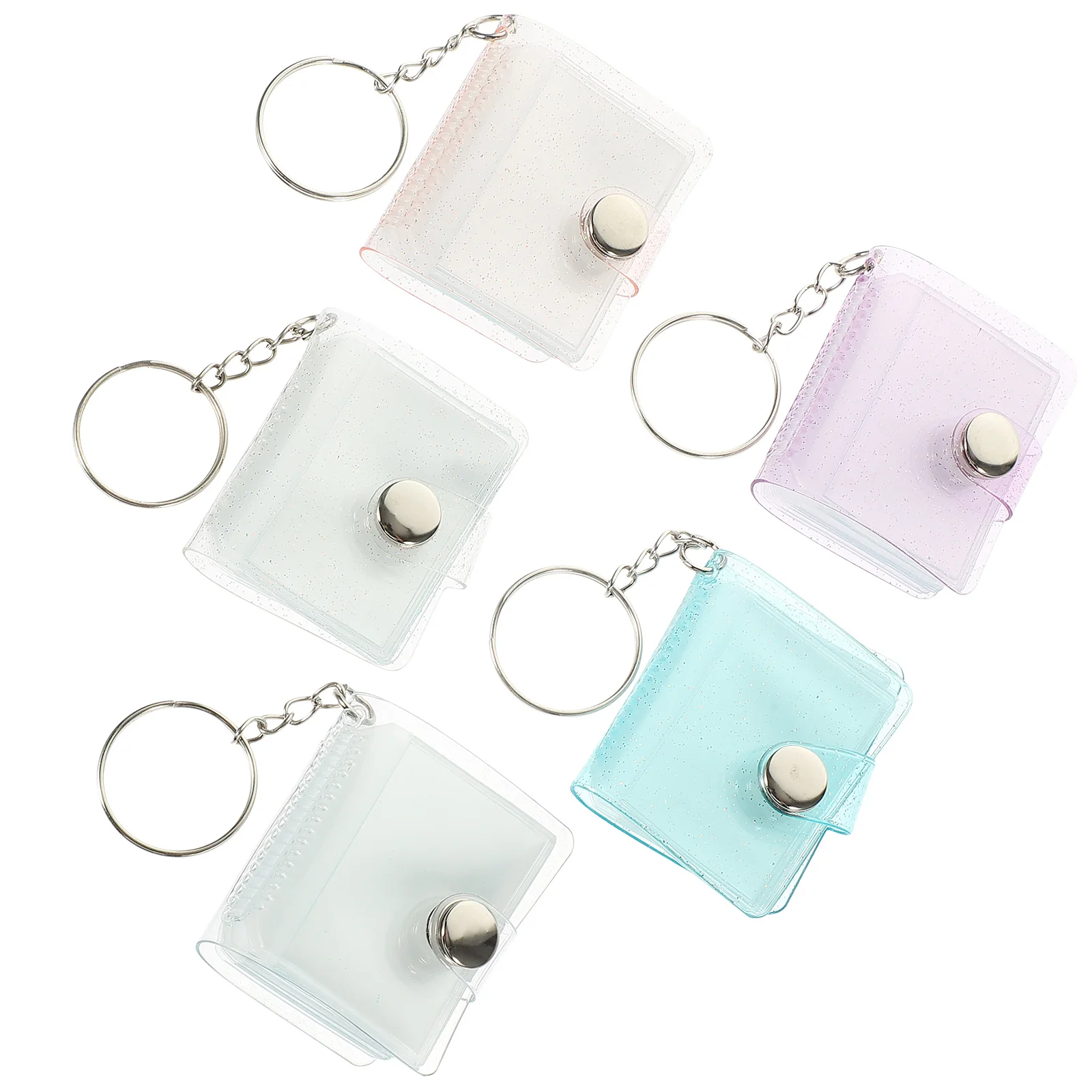 

5pcs Album Keychain 1 Inch PVC Transparent Bag Pendant Holder Photo Holder Keychain Pink White Purple Key Ring Blue
