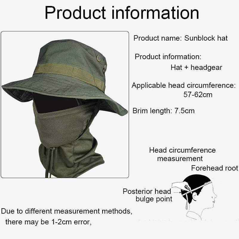 Tactical Camouflage Boonie Hat Military Outdoor Fisherman Hat Summer Sun Shading Neck Protection Hiking Climbing Round Edge Hat