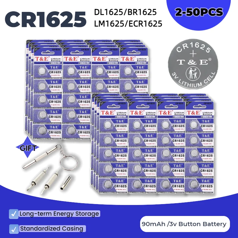 

3V 90mAh CR1625 Coin Cell Battery Also Fits BR1625 DL1625 LM1625 ECR1625 Lithium Button Battery for Watch Remote Key Calculator