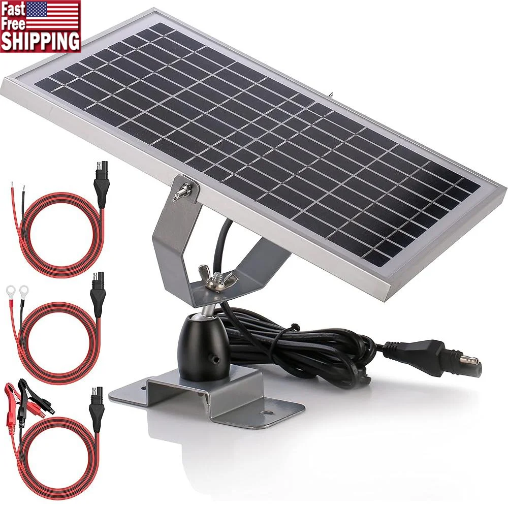

10W 12V Solar Battery Charger Maintainer MPPT Controller Waterproof Adjustable Bracket Trickle Charge Car Boat Motorcycle RV
