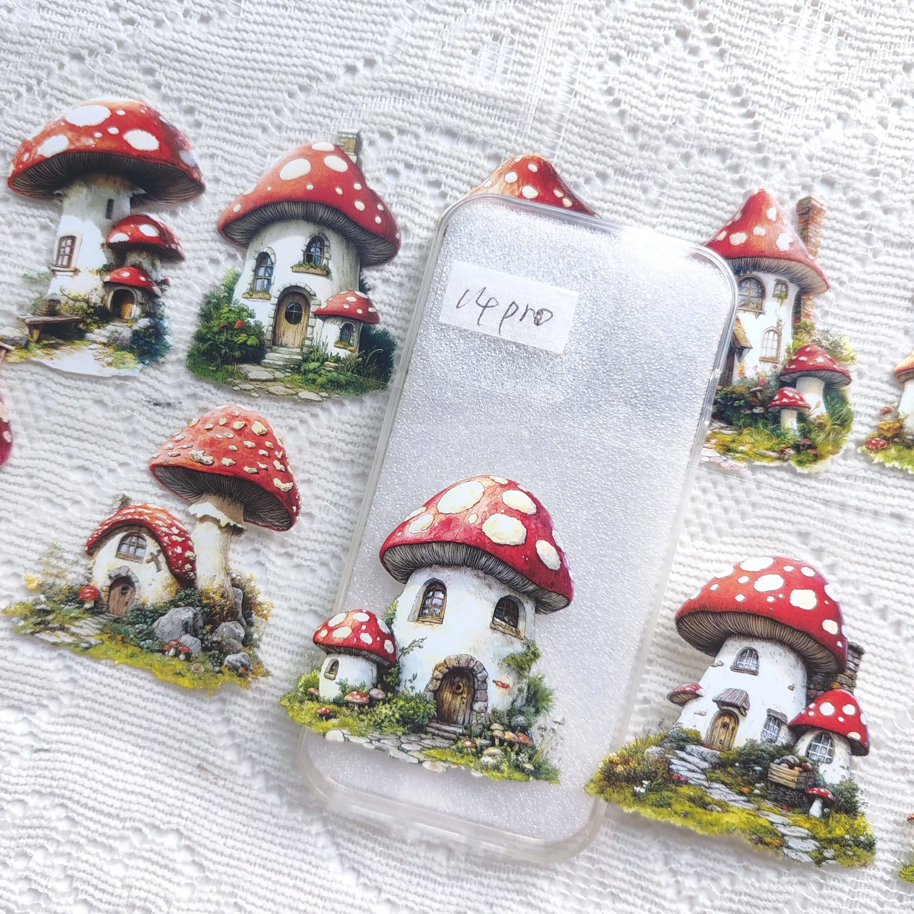Pet Tape Journal Mushroom House Collage Decoration Card Phone Back Card Landscaping