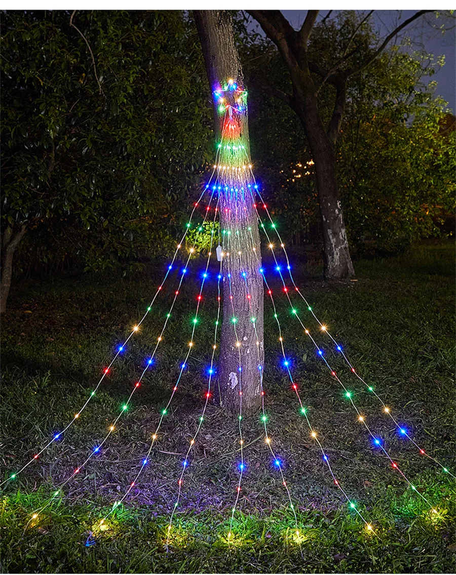 Christmas Tree Waterfall Light 9 Drop 2M Outdoor Topper Star Garland Light  8 Modes Window Curtain Icicle Light for Holiday Decor - AliExpress, image size:900x1136