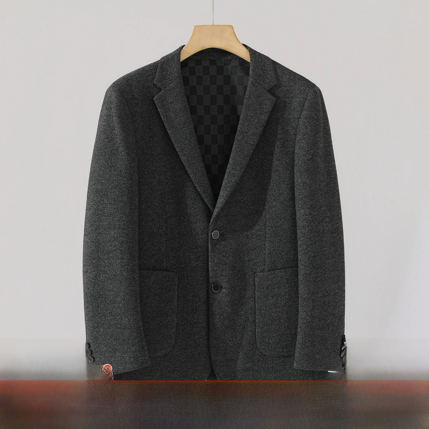 

Итальянский Sle, мужской однотонный деловой повседневный шерстяной шелковый осенне-зимний костюм Jaet Stand Fit Long Sve с плоским воротником