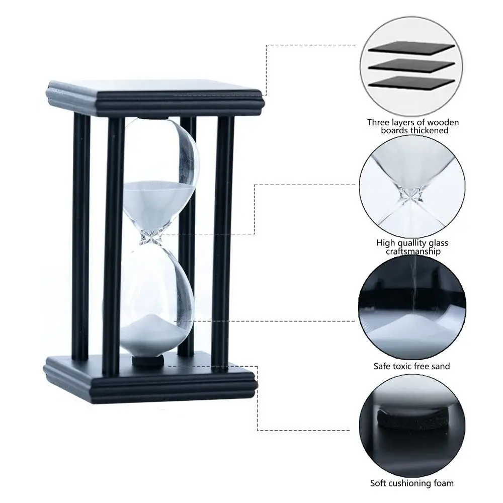 30 Minutes Hourglass Sand Timer,Vintage Sand Timer,Black Wooden Sandglass Timer for Home Desktop Classroom Living Room Decor