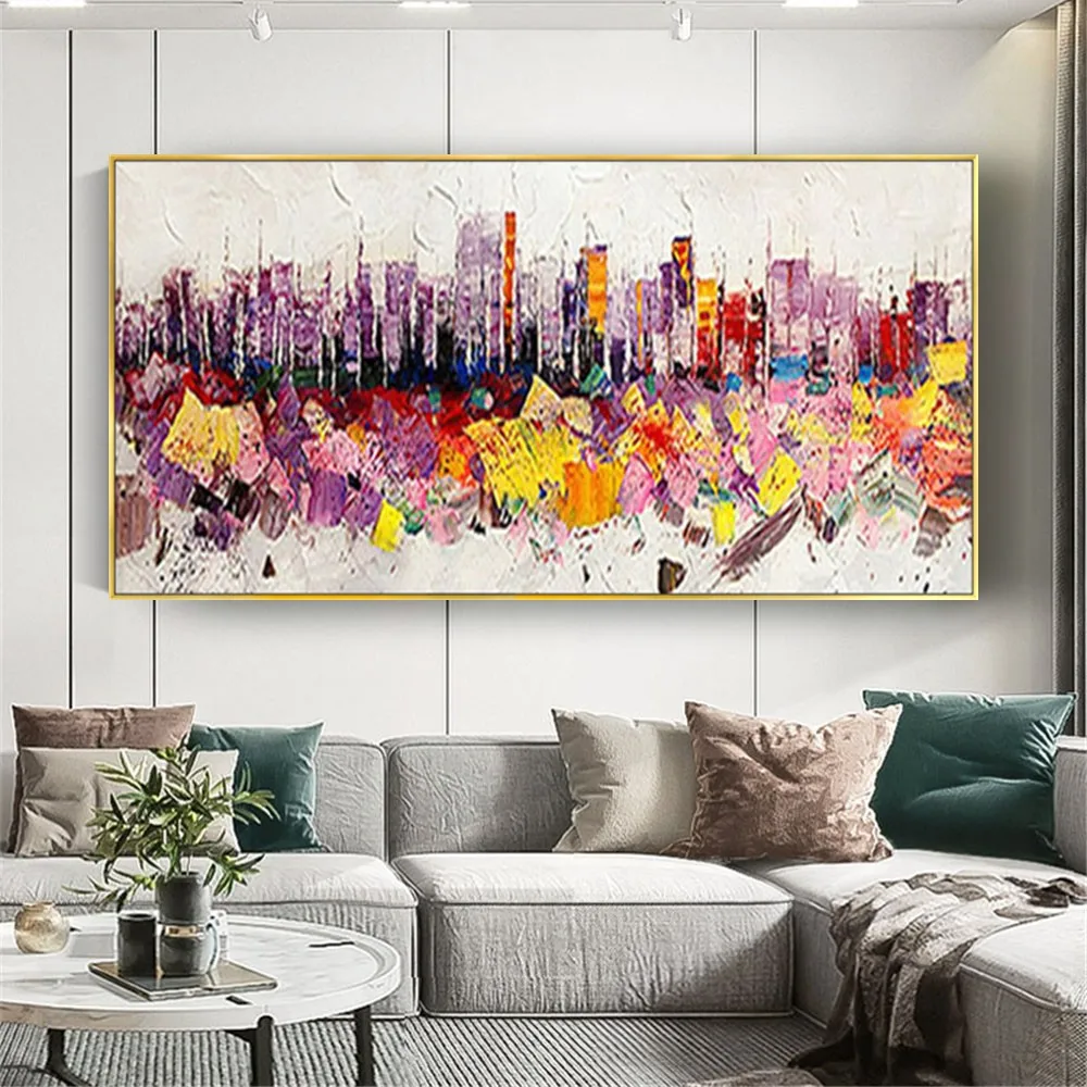 Quality Abstract City Landscape Cavans Oil Painting Modern Handmade Wall Graffiti Art Picture For Living Room Home Decor Cuadros