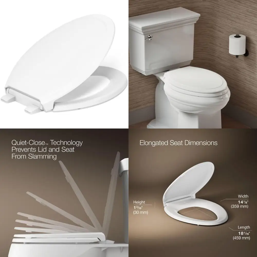 

Ночник Rutledge ReadyLatch Сиденье для унитаза с функцией медленного закрытия, удлиненная, бесшумная крышка и сиденье, бамперы с плотным захватом, Whi